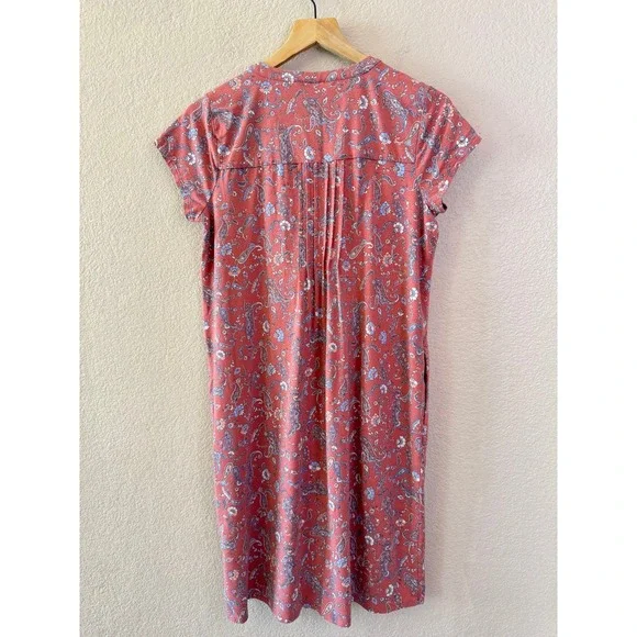 J Jill Paisley Print Dress Short Sleeve Pink Casual Stretch Pockets Size S - Picture 8 of 12